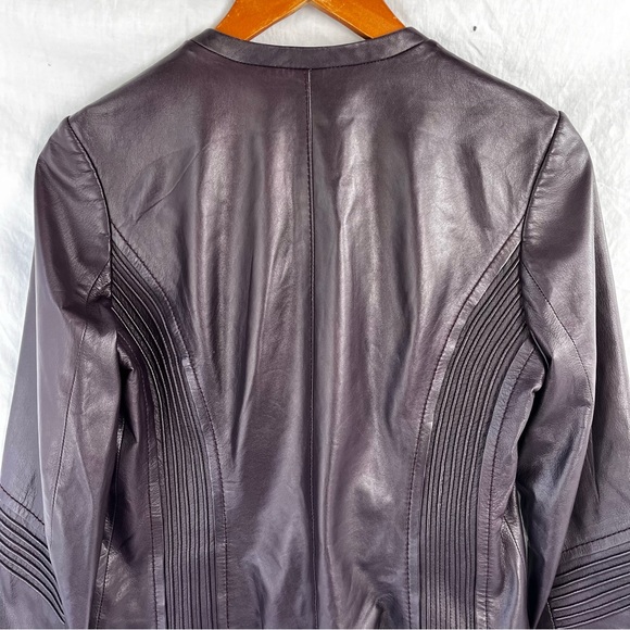 Tory Burch Leather Jacket Women Size 6 Oxblood Burgundy Zip Cropped Moto Coat - Picture 13 of 16